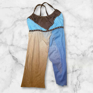 Y2k brown and baby blue top with rhinestones